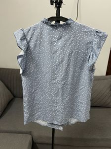 Blue Shein Polka Dot Ruffle Top