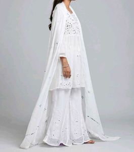 Elegant White Mirror Work Kurta Set