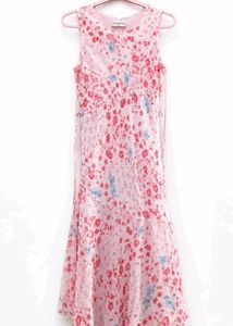 Pink Floral Sleeveless Midi Dress