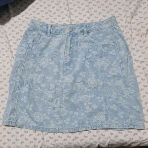 Light Wash Floral Denim Skirt