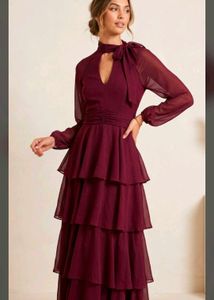 Burgundy Tiered Chiffon Dress