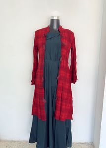 Red Tasseled Kurta with shrug
