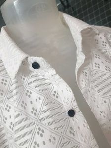 White Lace Button-Up Shirt 42 size