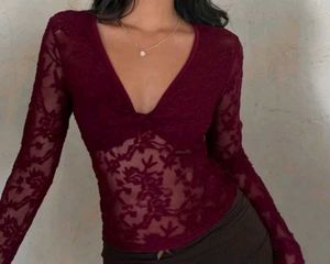 savana Burgundy Lace V-Neck Top