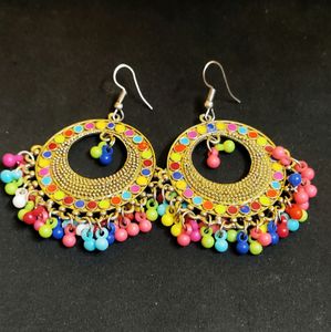Beautiful Ethnic Golden Multibead Earring