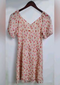 Sheer Pink &amp; Orange Print Mini Dress