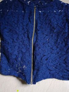Navy Blue Lace Zip-Up Jacket