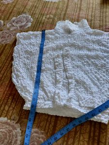White Textured Cropped Top with Tie