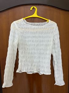 White Smocked Long Sleeve Top