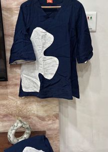 Navy Blue &amp; White Abstract Aplique Coord Set