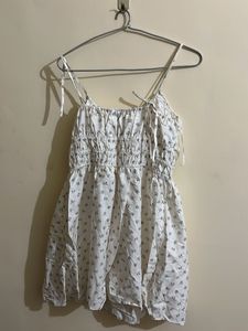White Floral Print Mini Dress