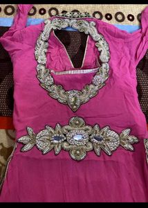 Beautiful Pink Kurta Set with Golden Embroidery