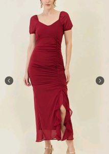 Elegant Red Ruffled Midi Dress