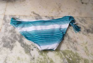 Teal &amp; White Striped Bikini Bottom