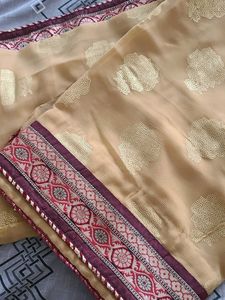 Elegant Golden Saree with Brocade Border