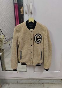 Cozy Beige Teddy Bomber Jacket