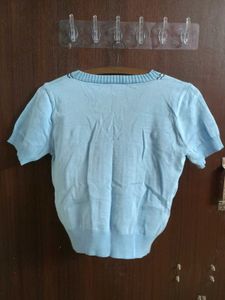 Cute Blue V-Neck Knit Korean Top