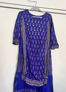 Vibrant Blue Kurta with Gold Print