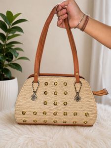 Straw Women Handbag with Embellishments