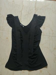 Chic Black Ruffled Sleeve Top