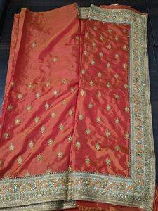 Orange Embroidered Silk Saree