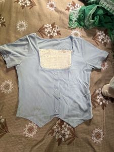 Light Blue Square Neck Top