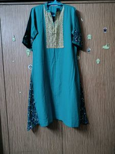 Teal Kurta with Sequined Yoke