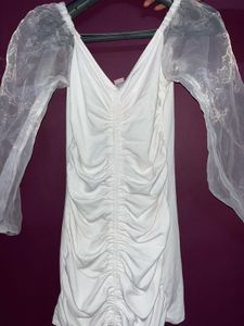 Chic White Ruched Mini Dress