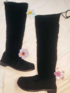 Black Velvet Knee-High Boots