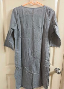 Grey Kurta with Embellished Neckline