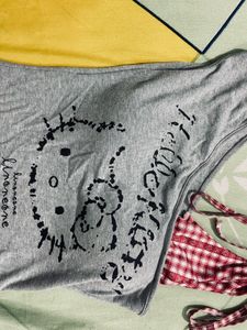 Grey One Shoulder Hello Kitty Top