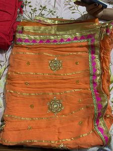 Elegant Orange Saree with Gold Border