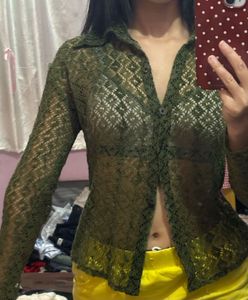 Sheer Crochet Button-Up Top