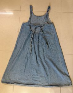 Light Wash Denim Dress with Tie Back