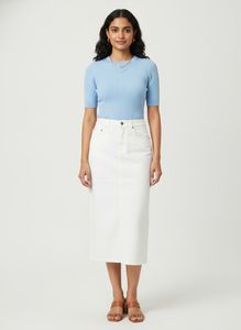 Classic White Denim Midi Skirt