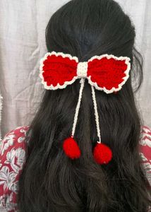 Red Crochet Bow Hair Clip