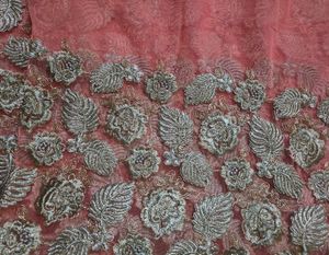 Embroidery Work Net Material Peach Colour