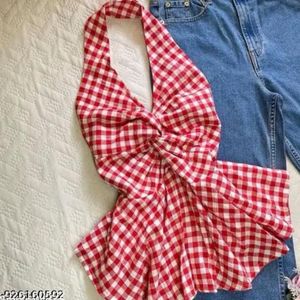 Red Ghingham halter neck top