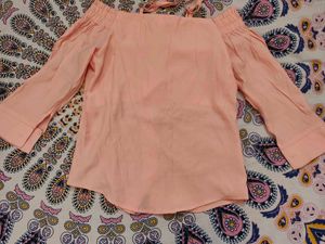 Peach Off-Shoulder Button-Up Top