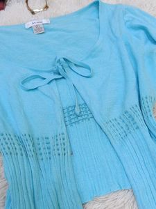 Cute Blue Tie-Front Cardigan