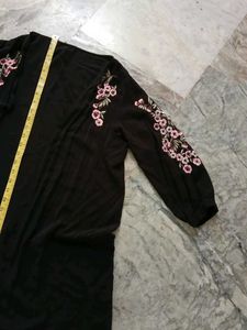 Black Embroidered Open Front Cardigan