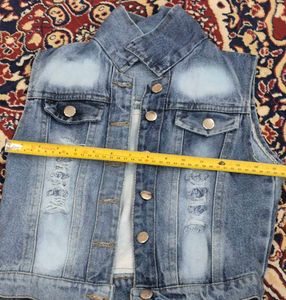 Unique Denim Vest with Art Print