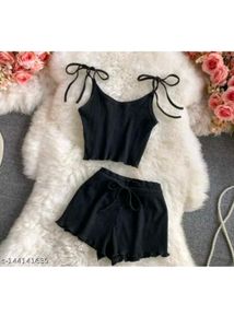 Cute Black Top &amp; Shorts Set
