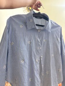 Blue Striped Embroidered Shirt