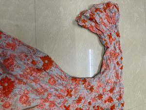 Boho-Chic Grey-Blue &amp; Orange Floral Short Dress wi