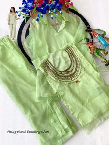 Lime Green Kurta Set with Sequins