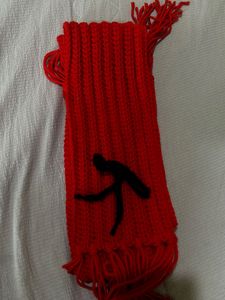 Red Knitted Scarf with Cute Design