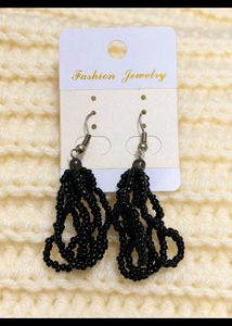 Black Beaded Dangle Earrings