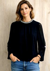 Blouse with Embellished Neckline size-38