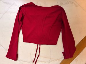 Chic Red Bell Sleeve Crop Top